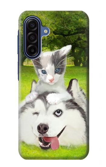 S3795 不機嫌子猫遊び心シベリアンハスキー犬ペイント Kitten Cat Playful Siberian Husky Dog Paint Samsung Galaxy A17, A18 バックケース、フリップケース・カバー
