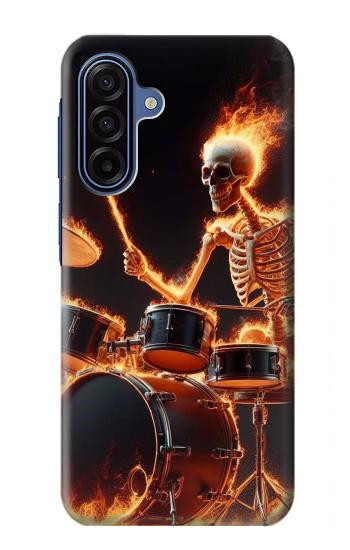 S3985 火の頭蓋骨のドラマー Fire Skull Drummer Samsung Galaxy A17 バックケース、フリップケース・カバー
