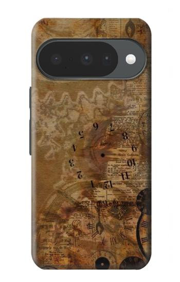 S3456 ヴィンテージ紙時計スチームパンク Vintage Paper Clock Steampunk Google Pixel 10, 10 Pro バックケース、フリップケース・カバー