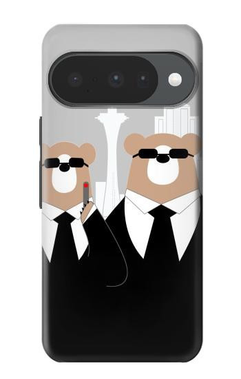 S3557 黒いスーツのクマ Bear in Black Suit Google Pixel 10, 10 Pro バックケース、フリップケース・カバー