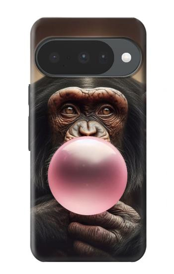 S3973 ピンクの風船ガムを吹くチンパンジー Chimpanzee Blowing Pink Bubblegum Google Pixel 10, 10 Pro バックケース、フリップケース・カバー
