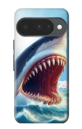 S4004 油絵 巨大サメ.jpeg Oil Color Painting Giant Shark.jpeg Google Pixel 10, 10 Pro バックケース、フリップケース・カバー