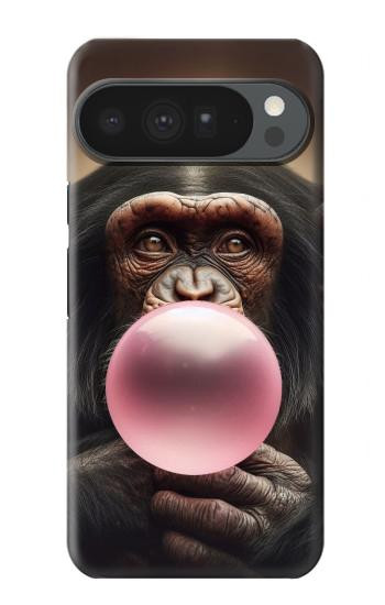 S3973 ピンクの風船ガムを吹くチンパンジー Chimpanzee Blowing Pink Bubblegum Google Pixel 10 Pro XL バックケース、フリップケース・カバー