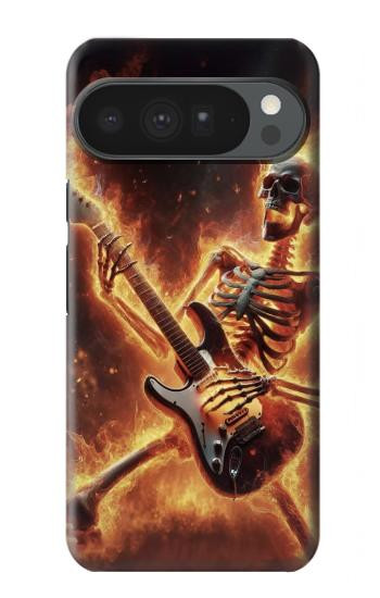 S3984 ギターを弾く火の骸骨 Fire Skeleton Playing Guitar Google Pixel 10 Pro XL バックケース、フリップケース・カバー