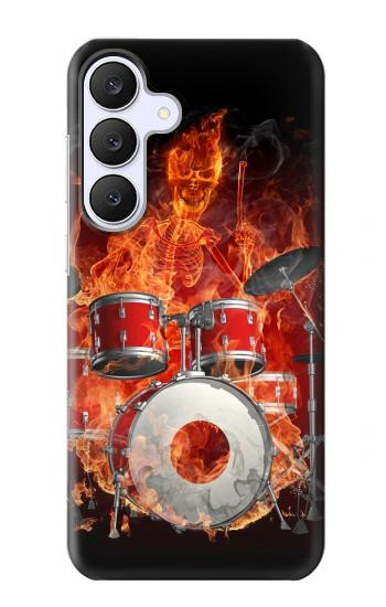 S1431 スカル ドラム ファイア ロック音楽 Skull Drum Fire Rock Samsung Galaxy S25 FE バックケース、フリップケース・カバー