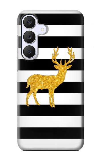 S2794 黒と白のストライプ 金の鹿 Black and White Striped Deer Gold Sparkles Samsung Galaxy S25 FE バックケース、フリップケース・カバー