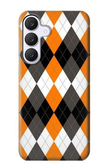 S3421 黒 オレンジ 白 アーガイルプラッド Black Orange White Argyle Plaid Samsung Galaxy S25 FE バックケース、フリップケース・カバー