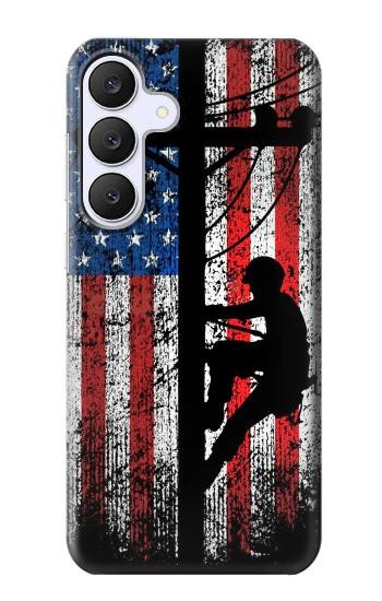S3803 電気技師ラインマンアメリカ国旗 Electrician Lineman American Flag Samsung Galaxy S25 FE バックケース、フリップケース・カバー