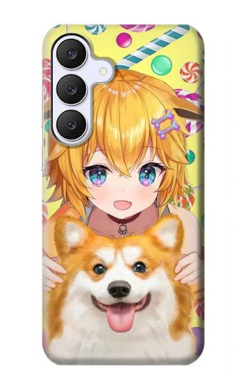 S3918 赤ちゃんコーギー犬コーギー女の子キャンディー Baby Corgi Dog Corgi Girl Candy Samsung Galaxy S25 FE バックケース、フリップケース・カバー