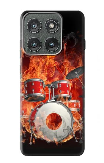 S1431 スカル ドラム ファイア ロック音楽 Skull Drum Fire Rock Motorola Edge (2025) バックケース、フリップケース・カバー