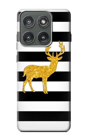 S2794 黒と白のストライプ 金の鹿 Black and White Striped Deer Gold Sparkles Motorola Edge (2025) バックケース、フリップケース・カバー