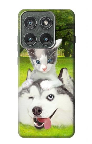 S3795 不機嫌子猫遊び心シベリアンハスキー犬ペイント Kitten Cat Playful Siberian Husky Dog Paint Motorola Edge (2025) バックケース、フリップケース・カバー
