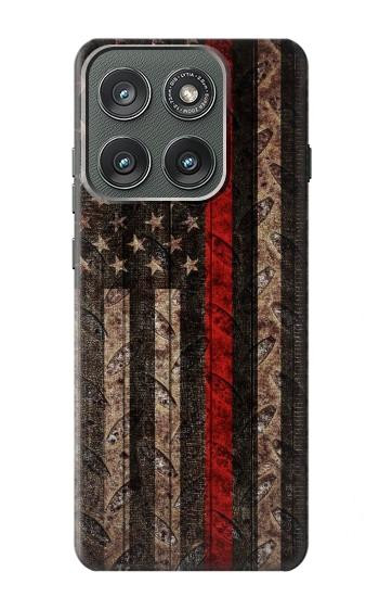 S3804 消防士メタルレッドラインフラググラフィック Fire Fighter Metal Red Line Flag Graphic Motorola Edge (2025) バックケース、フリップケース・カバー