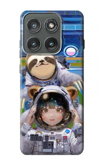 S3915 アライグマの女子 赤ちゃんナマケモノ宇宙飛行士スーツ Raccoon Girl Baby Sloth Astronaut Suit Motorola Edge (2025) バックケース、フリップケース・カバー
