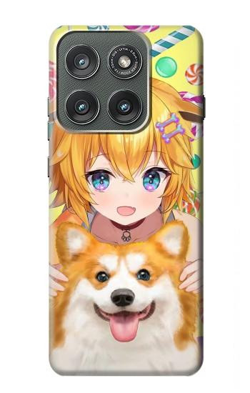 S3918 赤ちゃんコーギー犬コーギー女の子キャンディー Baby Corgi Dog Corgi Girl Candy Motorola Edge (2025) バックケース、フリップケース・カバー