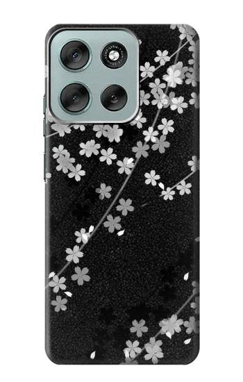S2544 黒花柄の着物 Japanese Kimono Style Black Flower Pattern Motorola Moto G56 バックケース、フリップケース・カバー