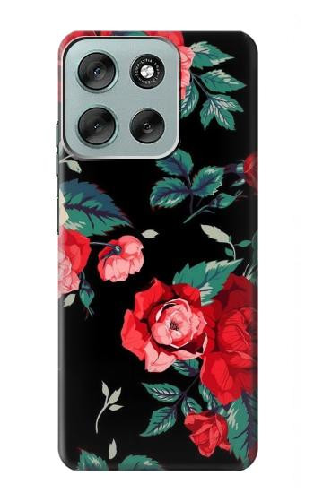 S3112 黒バラ パターン Rose Floral Pattern Black Motorola Moto G56 バックケース、フリップケース・カバー