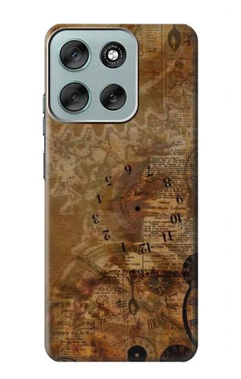 S3456 ヴィンテージ紙時計スチームパンク Vintage Paper Clock Steampunk Motorola Moto G56 バックケース、フリップケース・カバー