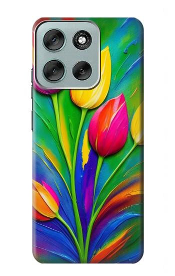S3926 カラフルなチューリップの油絵 Colorful Tulip Oil Painting Motorola Moto G56 バックケース、フリップケース・カバー