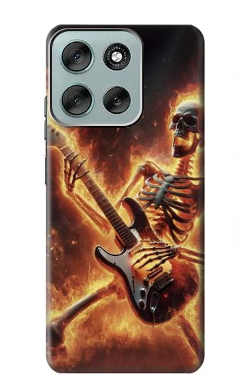 S3984 ギターを弾く火の骸骨 Fire Skeleton Playing Guitar Motorola Moto G56 バックケース、フリップケース・カバー