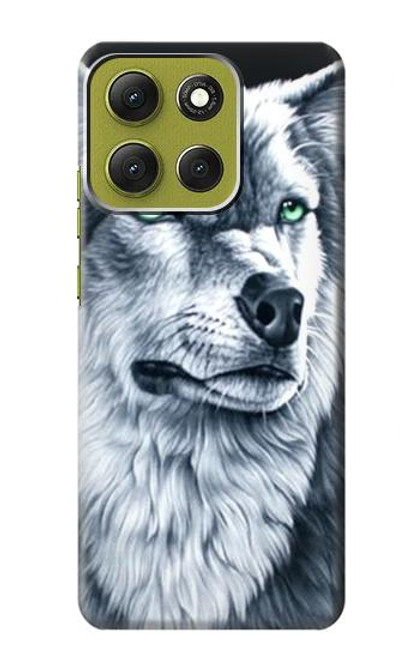 S0123 狼 ウルフ Grim White Wolf Motorola Moto G86 バックケース、フリップケース・カバー