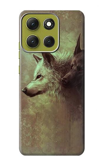 S0931 白狼と黒狼 White Black Wolf Motorola Moto G86 バックケース、フリップケース・カバー