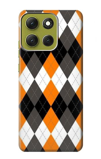 S3421 黒 オレンジ 白 アーガイルプラッド Black Orange White Argyle Plaid Motorola Moto G86 バックケース、フリップケース・カバー