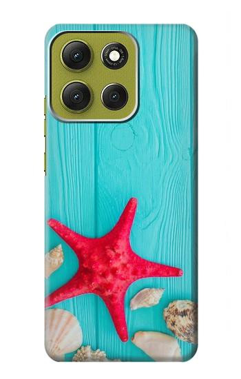 S3428 アクア 海星 貝 Aqua Wood Starfish Shell Motorola Moto G86 バックケース、フリップケース・カバー