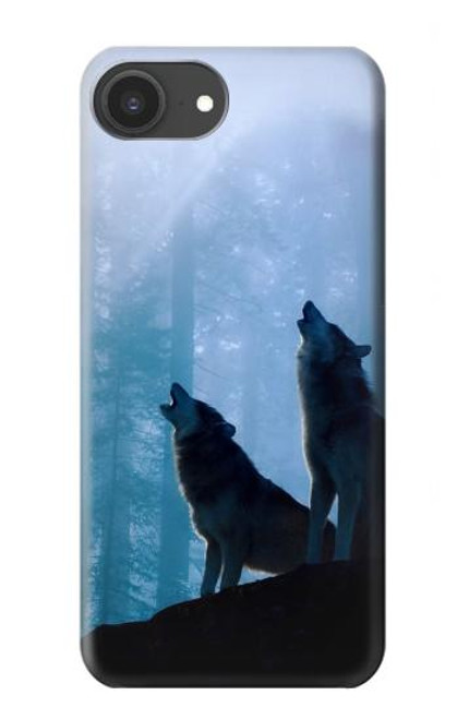 S4053 遠吠えする2匹のオオカミのカップル Two Wolves Couple Howling Forest iPhone 16e バックケース、フリップケース・カバー