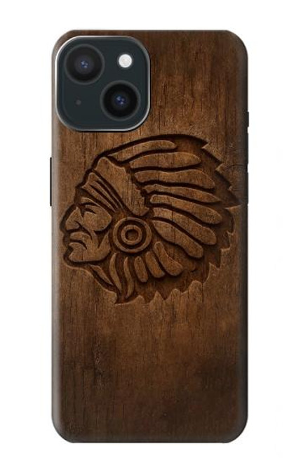 S4035 ネイティブアメリカンの木彫り Native American Wood Carving iPhone 15 バックケース、フリップケース・カバー