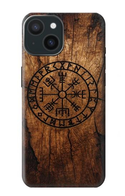 S4036 バイキングのヴェグヴィシルの木 Viking Vegvisir Compass Wood iPhone 15 バックケース、フリップケース・カバー