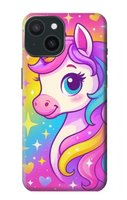 S4057 可愛いユニコーンの漫画 Cute Unicorn Cartoon iPhone 15 バックケース、フリップケース・カバー