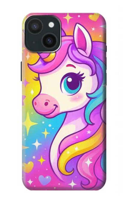 S4057 可愛いユニコーンの漫画 Cute Unicorn Cartoon iPhone 15 Plus バックケース、フリップケース・カバー