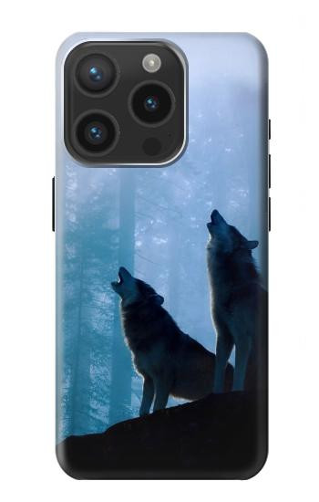 S4053 遠吠えする2匹のオオカミのカップル Two Wolves Couple Howling Forest iPhone 15 Pro バックケース、フリップケース・カバー