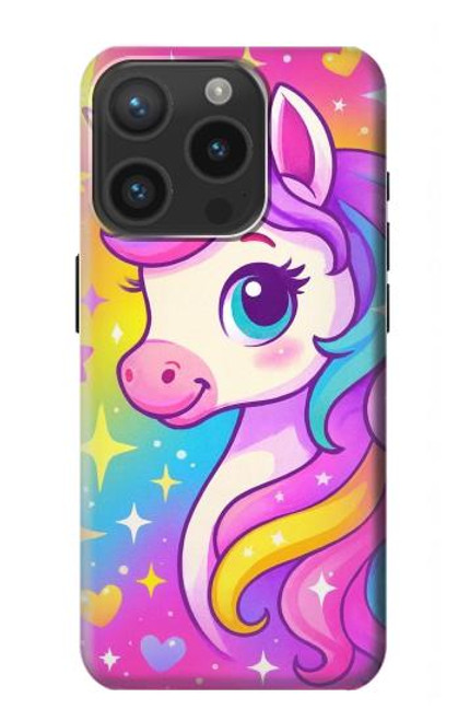 S4057 可愛いユニコーンの漫画 Cute Unicorn Cartoon iPhone 15 Pro バックケース、フリップケース・カバー