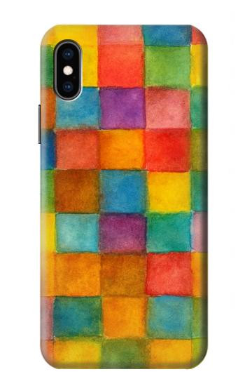 S4077 水彩画 カラフルなチェック柄 Water Color Painting Colorful Check Pattern iPhone X, iPhone XS バックケース、フリップケース・カバー