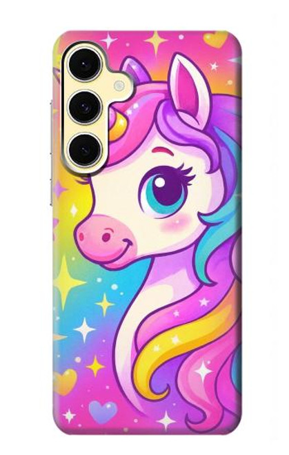S4057 可愛いユニコーンの漫画 Cute Unicorn Cartoon Samsung Galaxy S24 FE バックケース、フリップケース・カバー
