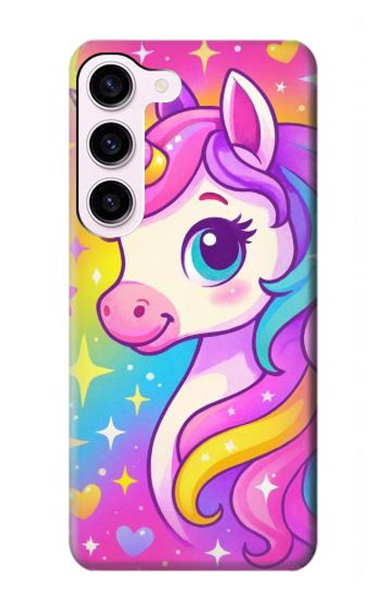 S4057 可愛いユニコーンの漫画 Cute Unicorn Cartoon Samsung Galaxy S23 バックケース、フリップケース・カバー