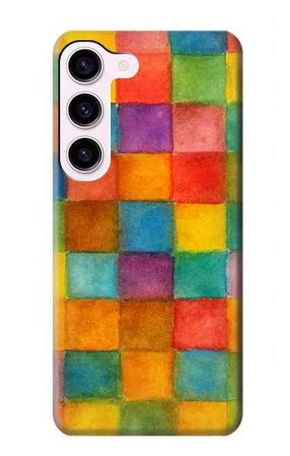 S4077 水彩画 カラフルなチェック柄 Water Color Painting Colorful Check Pattern Samsung Galaxy S23 バックケース、フリップケース・カバー