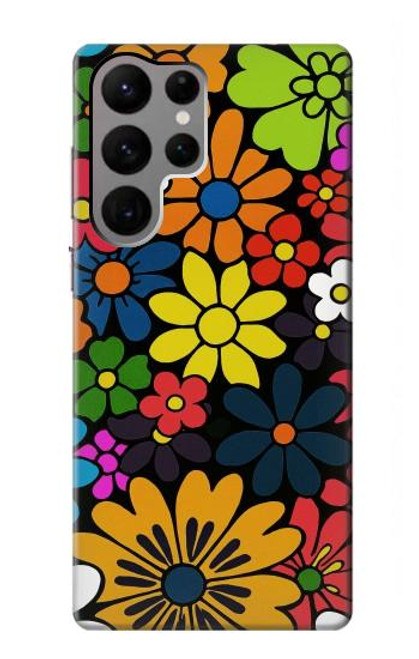 S4043 カラフルな花の漫画 Colorful Flowers Cartoon Samsung Galaxy S23 Ultra バックケース、フリップケース・カバー