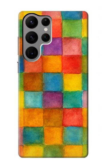 S4077 水彩画 カラフルなチェック柄 Water Color Painting Colorful Check Pattern Samsung Galaxy S23 Ultra バックケース、フリップケース・カバー