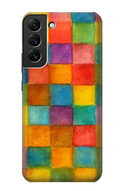 S4077 水彩画 カラフルなチェック柄 Water Color Painting Colorful Check Pattern Samsung Galaxy S22 Plus バックケース、フリップケース・カバー