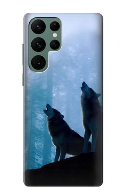 S4053 遠吠えする2匹のオオカミのカップル Two Wolves Couple Howling Forest Samsung Galaxy S22 Ultra バックケース、フリップケース・カバー