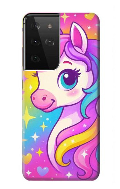 S4057 可愛いユニコーンの漫画 Cute Unicorn Cartoon Samsung Galaxy S21 Ultra 5G バックケース、フリップケース・カバー