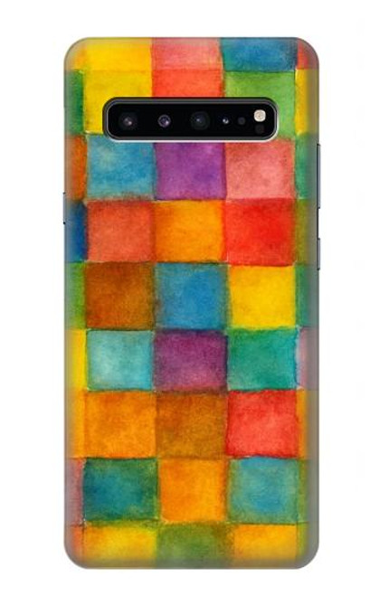 S4077 水彩画 カラフルなチェック柄 Water Color Painting Colorful Check Pattern Samsung Galaxy S10 5G バックケース、フリップケース・カバー