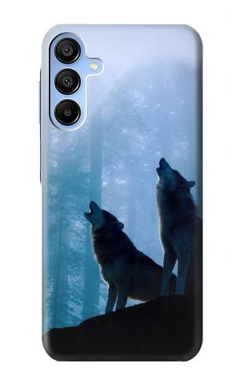 S4053 遠吠えする2匹のオオカミのカップル Two Wolves Couple Howling Forest Samsung Galaxy A15 5G バックケース、フリップケース・カバー