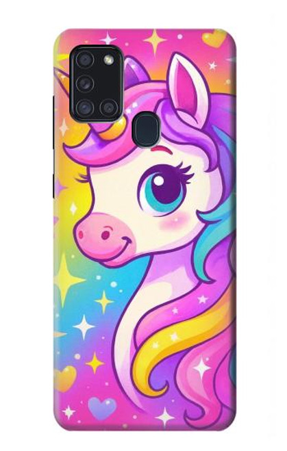 S4057 可愛いユニコーンの漫画 Cute Unicorn Cartoon Samsung Galaxy A21s バックケース、フリップケース・カバー