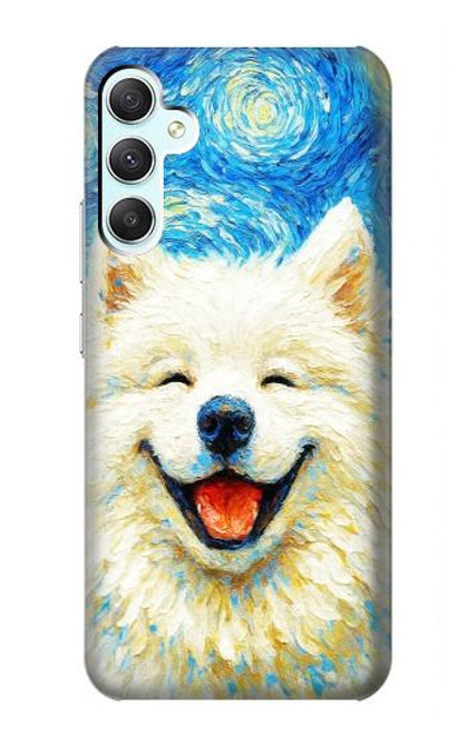 S4064 笑顔の犬 ゴッホの星月夜 Smile Dog Van Gogh Starry Night Samsung Galaxy A34 5G バックケース、フリップケース・カバー