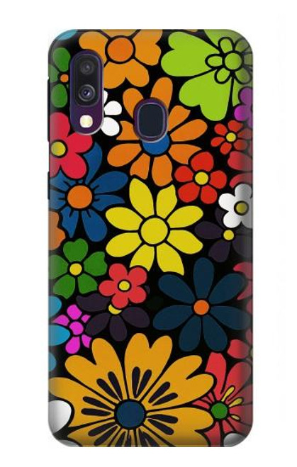 S4043 カラフルな花の漫画 Colorful Flowers Cartoon Samsung Galaxy A40 バックケース、フリップケース・カバー