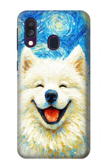 S4064 笑顔の犬 ゴッホの星月夜 Smile Dog Van Gogh Starry Night Samsung Galaxy A40 バックケース、フリップケース・カバー